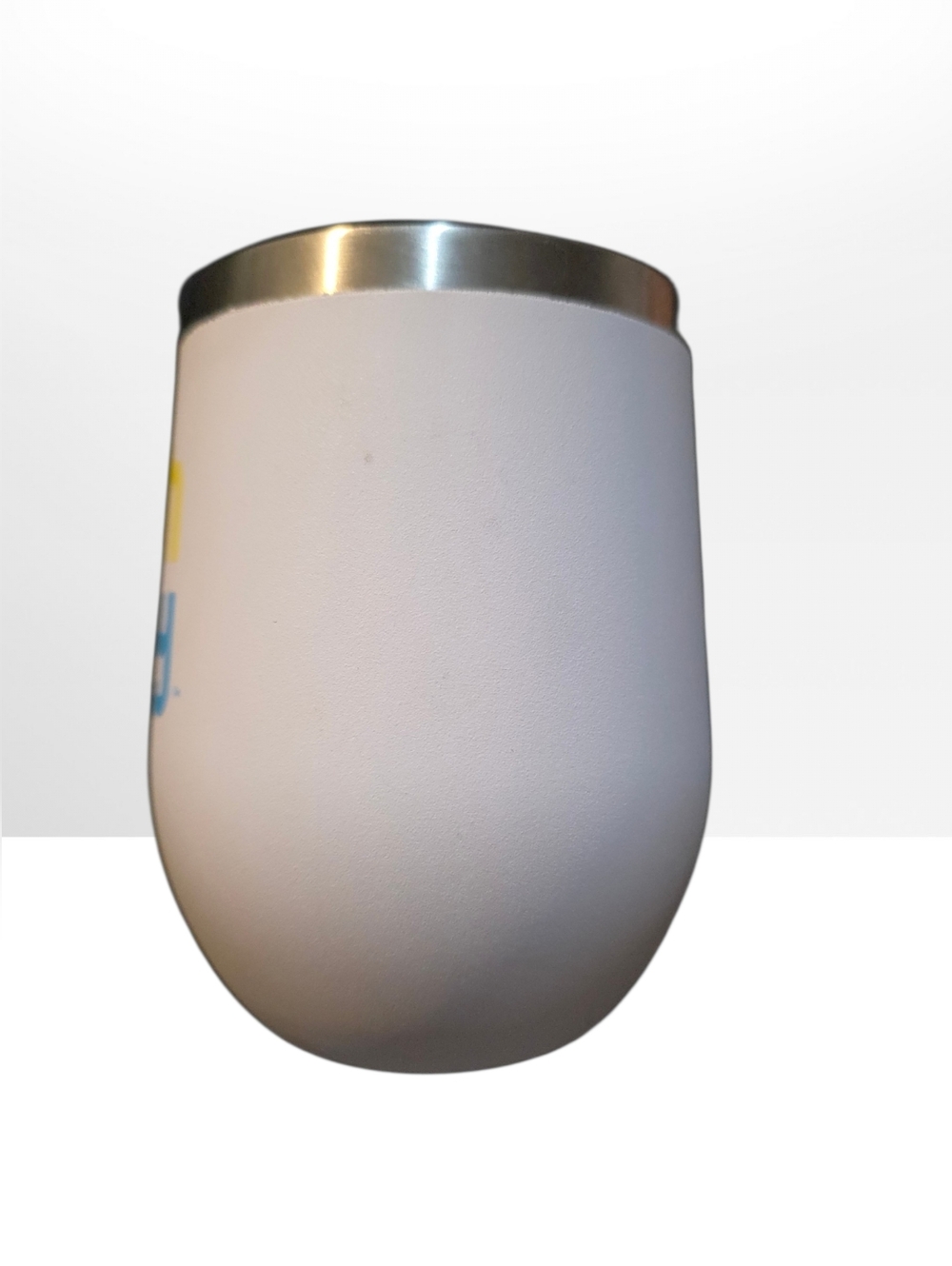 Beach Happy Insulated Tumbler - White with Blue & Yellow Text 12 Oz Double Wall - Picture 2 of 7